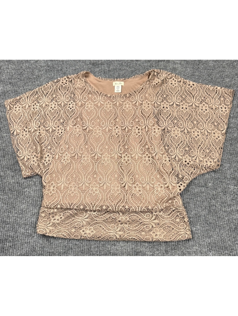 Brittany Black Lace Dolman Sleeve Blouse Taupe Beige XL Boho